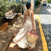 Dress Square Collar Sling Stitched Backless Dress